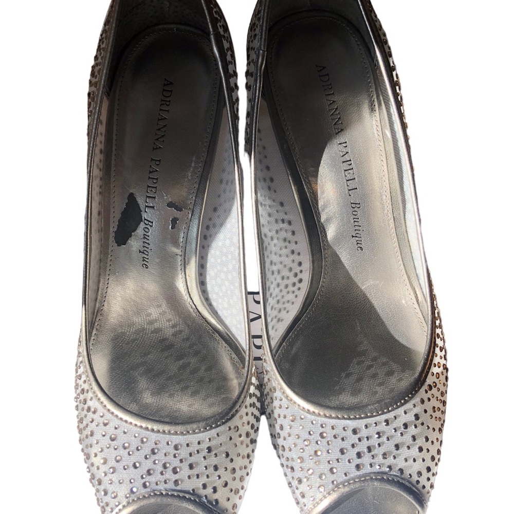 Adrianna Papell Boutique Silver Mesh Rhinestone Heels Size 7.5